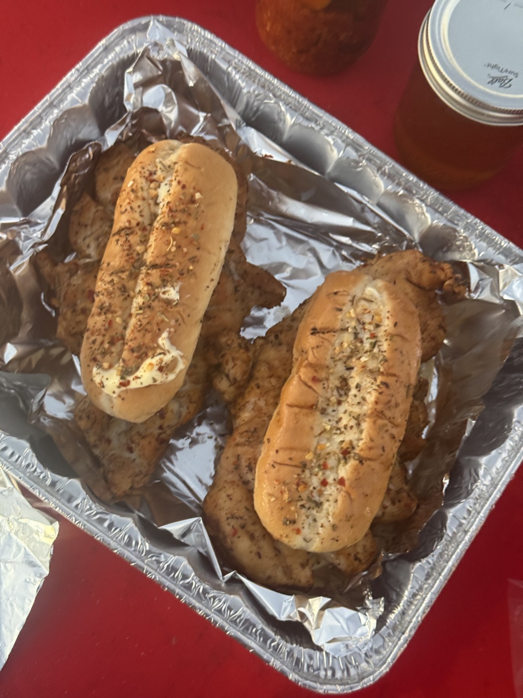 Smoked sausage in French buns